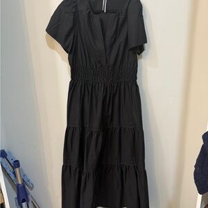 Anthropologie Black Tiered Smocked-Waist Midi Dress